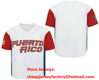 Men's Puerto Rico Blank White Red Baseball Jersey
