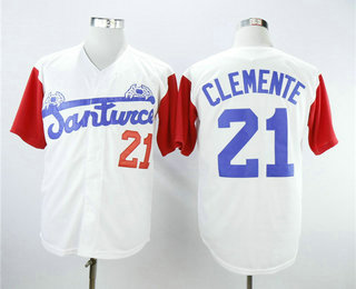 Men's Puerto Rico Cangrejeros De Santurce #21 Roberto Clemente White With Red Stitched Baseball Jersey