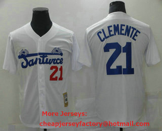 Men's Puerto Rico Cangrejeros de Santurce #21 Roberto Clemente White Collection Stitched Baseball Jersey