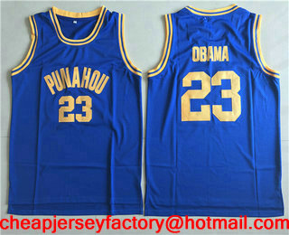 Men's Punahou School #23 Barack Obama Royal Blue Commemorative Edition Swingman Basketball Jersey