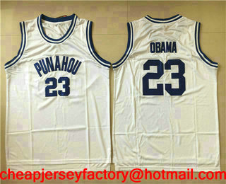 Men's Punahou School #23 Barack Obama White Commemorative Edition Swingman Basketball Jersey