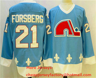 Men's Quebec Nordiques #21 Peter Forsberg Light Blue CCM Vintage Throwback Jersey