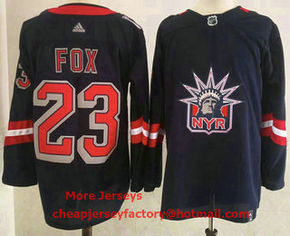 Men's New York Rangers #23 Adam Fox Navy Blue 2021 Reverse Retro Stitched NHL Jersey