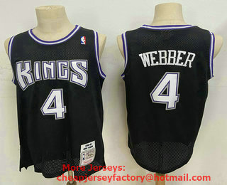 Men's Sacramento Kings #4 Chris Webber Black Hardwood Classics Soul Swingman Stitched NBA Throwback Jersey