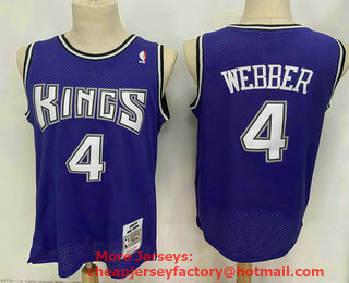 Men's Sacramento Kings #4 Chris Webber Purple Hardwood Classics Soul Swingman Stitched NBA Throwback Jersey