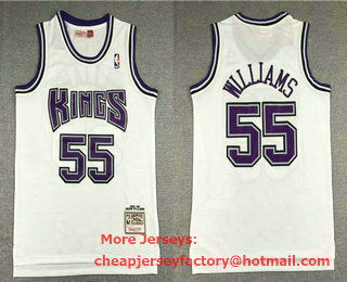 Men's Sacramento Kings #55 Jason Williams 1998-99 White Hardwood Classics Soul Swingman Stitched NBA Throwback Jersey