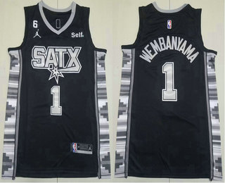 Men's San Antonio Spurs #1 Victor Wembanyama Black 2023 Statement Edition Stitched Basketball Jersey
