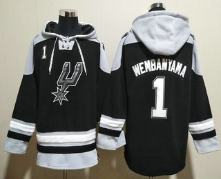 Men's San Antonio Spurs #1 Victor Wembanyama Black Ageless Must Have Lace Up Pullover Hoodie