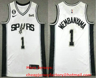 Men's San Antonio Spurs #1 Victor Wembanyama White 2023 With 6 Patch Stitched Basketball Jersey