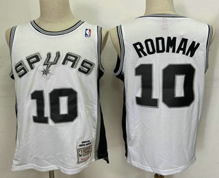 Men's San Antonio Spurs #10 Dennis Rodman White Hardwood Classics Soul Swingman Throwback Jersey