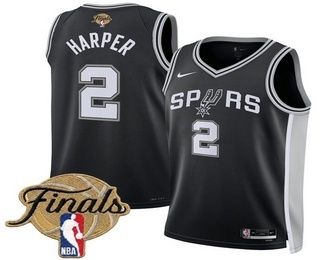 Men's San Antonio Spurs #2 Dylan Harper Black 2026 Finals Patch Association Jersey