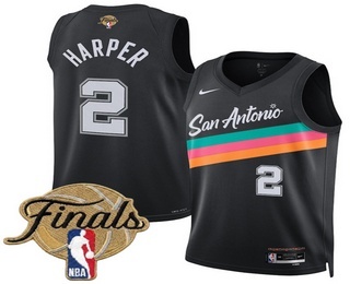 Men's San Antonio Spurs #2 Dylan Harper Black 2026 Finals Patch City Jersey