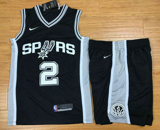 Men's San Antonio Spurs #2 Kawhi Leonard Black 2017-2018 Nike Swingman Stitched NBA Jersey With Shorts