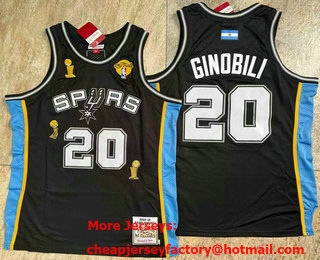 Men's San Antonio Spurs #20 Manu Ginobili Black 2002 Throwback Retirement Swingman Jersey