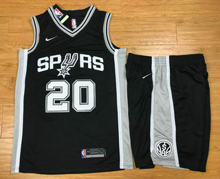 Men's San Antonio Spurs #20 Manu Ginobili Black 2017-2018 Nike Swingman Stitched NBA Jersey With Shorts