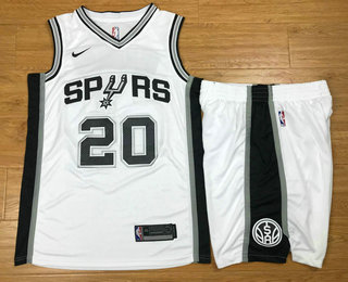 Men's San Antonio Spurs #20 Manu Ginobili White 2017-2018 Nike Swingman Stitched NBA Jersey With Shorts