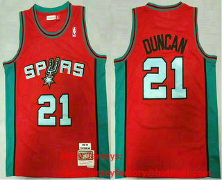 Men's San Antonio Spurs #21 Tim Duncan Red 1998-99 Hardwood Classics Soul Swingman Throwback Jersey