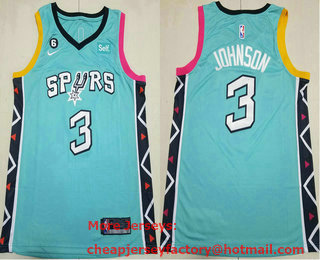 Men's San Antonio Spurs #3 Keldon Johnson 2023 Green City Edition With 6 Patch Stitched Jersey With Sponsor