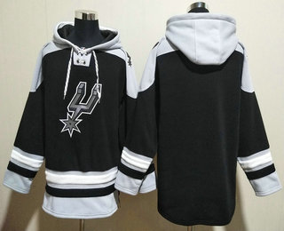 Men's San Antonio Spurs Blank Black Ageless Must Have Lace Up Pullover Hoodie
