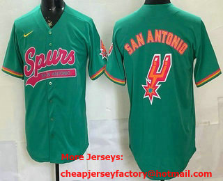 Men's San Antonio Spurs Team Big Logo Green Stitched Baseball Jersey