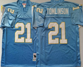 Men's San Diego Chargers #21 LaDainian Tomlinson Light Blue Throwback Jersey By Mitchell & Ness