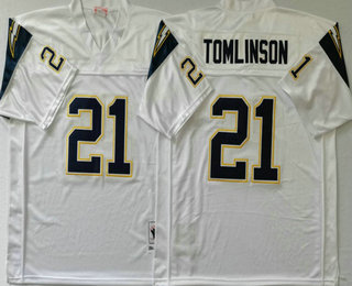 Men's San Diego Chargers #21 LaDainian Tomlinson White Throwback Jersey By Mitchell & Ness