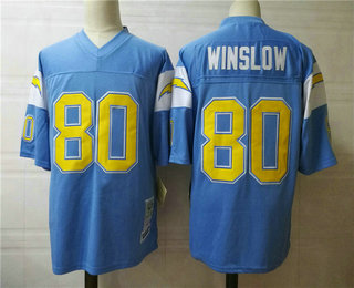 Men's San Diego Chargers #80 Kellen Winslow Light Blue With Yellow Number Throwback Jersey By Mitchell & Ness