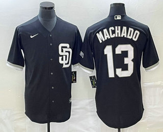 Men's San Diego Padres #13 Manny Machado Black 2023 Cool Base Stitched Jersey 01