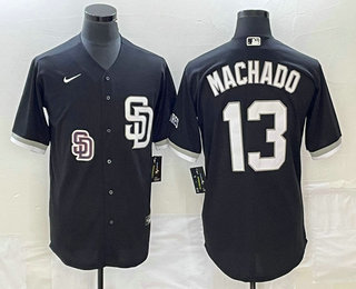 Men's San Diego Padres #13 Manny Machado Black 2023 Cool Base Stitched Jersey 02