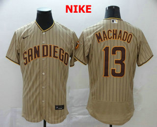 Men's San Diego Padres #13 Manny Machado Gray Pinstripe Stitched MLB Flex Base Nike Jersey