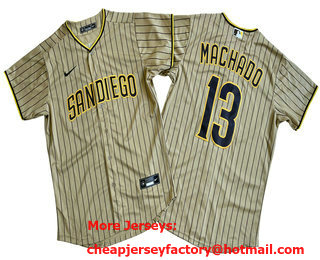 Men's San Diego Padres #13 Manny Machado Khaki Stitched Cool Base Jersey
