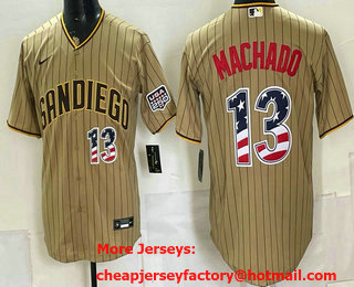 Men's San Diego Padres #13 Manny Machado Khaki USA 250 Fourth of July Stitched Jersey