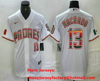 Men's San Diego Padres #13 Manny Machado Mexico White Cool Base Stitched Baseball Jersey