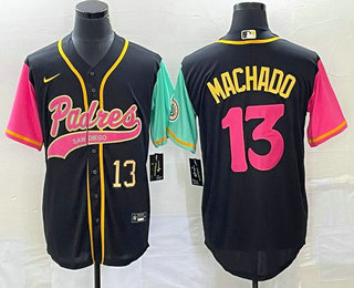Men's San Diego Padres #13 Manny Machado Number Black NEW 2023 City Connect Cool Base Stitched Jersey 01