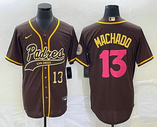 Men's San Diego Padres #13 Manny Machado Number Brown NEW 2023 City Connect Cool Base Stitched Jersey 01