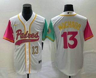 Men's San Diego Padres #13 Manny Machado Number White NEW 2023 City Connect Cool Base Stitched Jersey 01