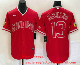 Men's San Diego Padres #13 Manny Machado Red NEW 2023 Cool Base Stitched Jersey 02