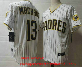 Men's San Diego Padres #13 Manny Machado White Team Logo Cool Base Jersey