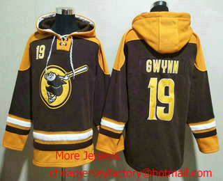 Men's San Diego Padres #19 Tony Gwynn Brown Ageless Must Have Lace Up Pullover Hoodie