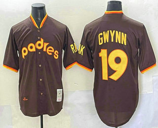 Men's San Diego Padres #19 Tony Gwynn Brown Throwback Stitched Jersey