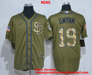 Men's San Diego Padres #19 Tony Gwynn Green Salute To Service Stitched MLB Cool Base Nike Jersey