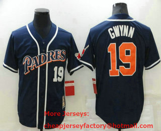Men's San Diego Padres #19 Tony Gwynn Navy Blue Cooperstown Collection Stitched Throwback Jersey