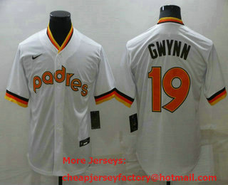 Men's San Diego Padres #19 Tony Gwynn White Cooperstown Collection Stitched Throwback Jersey