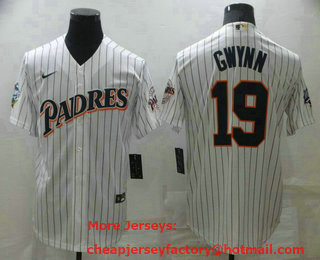Men's San Diego Padres #19 Tony Gwynn White Team Logo Stitched MLB Cool Base Nike Jersey