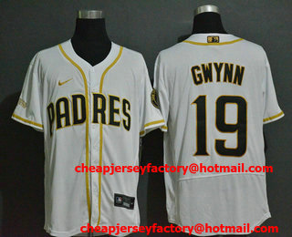 Men's San Diego Padres #19 Tony Gwynn White With Gold Stitched MLB Flex Base Nike Jersey