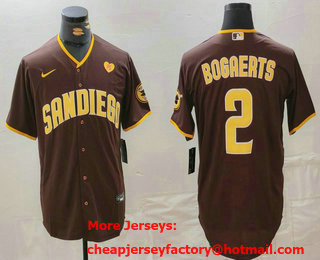 Men's San Diego Padres #2 Xander Bogaerts Brown With PS Patch Cool Base Stitched Jersey