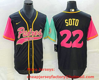 Men's San Diego Padres #22 Juan Soto Black NEW 2023 City Connect Cool Base Stitched Jersey 01