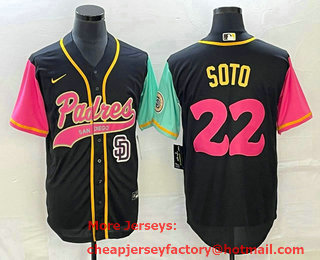 Men's San Diego Padres #22 Juan Soto Black NEW 2023 City Connect Cool Base Stitched Jersey 02