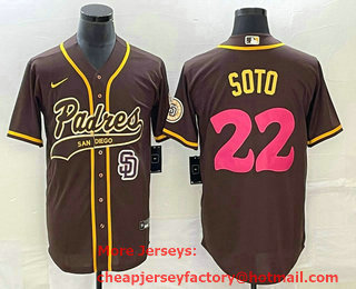 Men's San Diego Padres #22 Juan Soto Brown NEW 2023 City Connect Cool Base Stitched Jersey 01