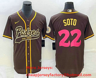 Men's San Diego Padres #22 Juan Soto Brown NEW 2023 City Connect Cool Base Stitched Jersey 02